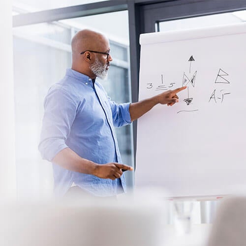 Leader drawing on whiteboard